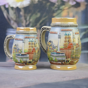 Jarra de Cerveza de Porcelana Estilo Alemán Clásico con Asa, Diseño de Relieve de Monumentos de Múnich, Sublimación, Ecológica, Reutilizable, Temática de Baviera - Product Image 3