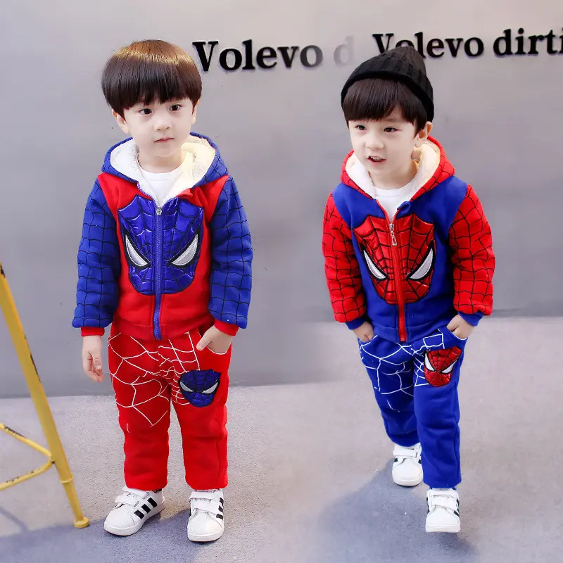 Sweat-shirt Spiderman pour bébé garçon, haut à capuche avec fermeture éclair, pantalon Plus velours épais et chaud, tenue pour enfants, Costume, collection automne hiver