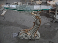 Table en verre sculpté à la main demi-lune, Console de luxe, 1 pièce