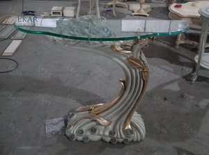 <strong>Half</strong> <strong>Moon</strong> Hand Carved Glass Top Luxury <strong>Console</strong> <strong>Table</strong> - Product Image 5