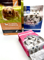 Sachet refermable à fond plat imprimé en héliogravure, personnalisé, résistant à l'humidité, 500g, pour l'emballage d'aliments pour chats et chatons