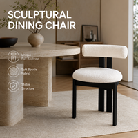 Chaise de salle à manger sculpturale avec dossier enroulable, tissu bouclé doux et structure stable - Style Wabi-Sabi moderne pour la maison, l'hôtel, le café