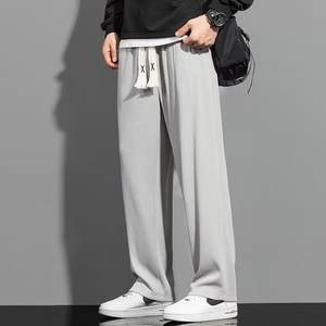 <span class=keywords><strong>Pantalon</strong></span> large et droit en velours côtelé tricoté léger pour homme, taille élastique, anti-boulochage, grande taille, couleur unie, tendance décontractée pour l'été - Product Image 2