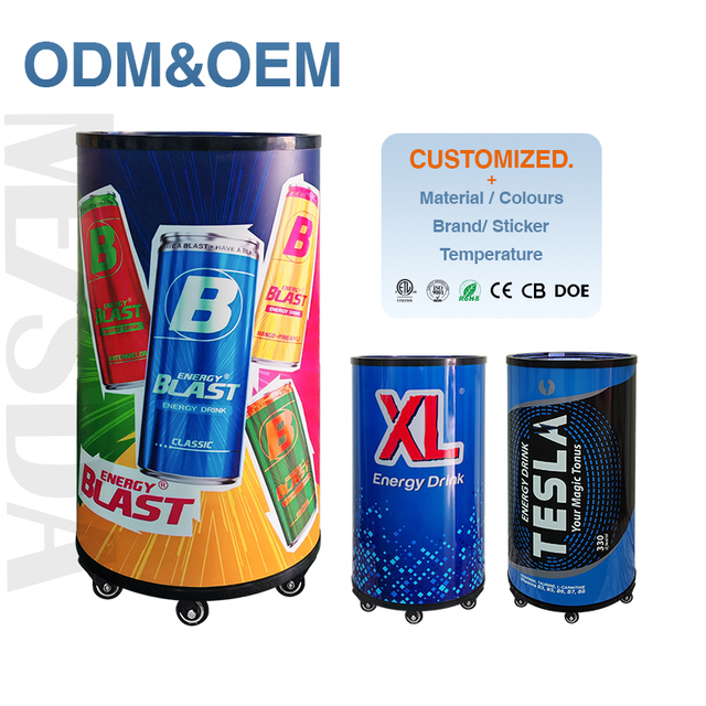 Meisda SC65Y 65L Compact Portable Movable Round Barrel Beverage Cooler Black Energy Drink Fridge with Wheels