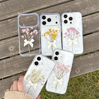Coques de téléphone antichoc en TPU véritable pour 17 Pro, motif floral, artisanat époxy, nœud papillon, fleurs scintillantes, transparentes
