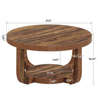 Table basse double couche en bois massif de style campagnard américain Ruisha avec espace de rangement pour le salon
