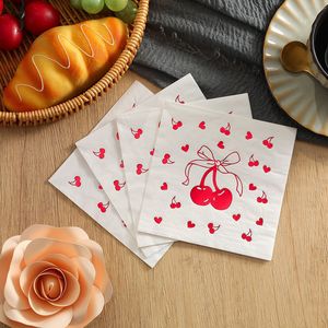 Gold-stamped <b>red</b> cherry napkins, square napkins, party and gathering special disposable <b>paper</b> napkins for restaurants, - Product Image 3