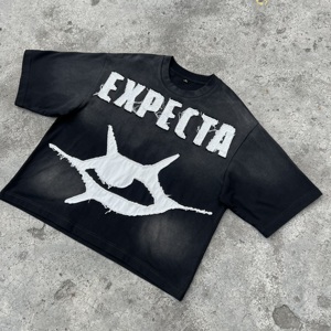 사용자 정의 <span class=keywords><strong>3XL</strong></span> 300 Gsm 빈티지 태양 퇴색 산성 워싱 디스트레스드 아플리케 패치 자수 모조 다이아몬드 대형 박시 핏 티셔츠 남성 - Product Image 1