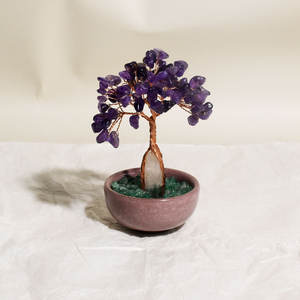 للبيع بالجملة شجرة الأحجار الكريمة بونساي كوارتز وردي خام منشور سداسي الشكل واضح مع شجرة نحت سلك الكريستال للحياة - Product Image 6