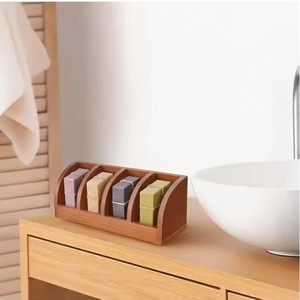 Wooden Multi Slot Soap <b>Dish</b> <b>Rack</b> Solid Wood Curved Design Self Drain Bathroom Desktop Soap Storage Box - Product Image 1
