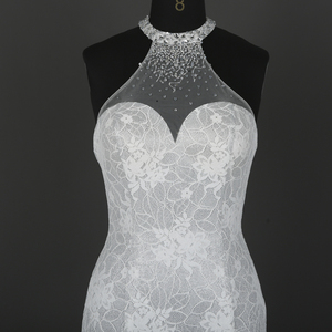 Robe de mariée de mariée <span class=keywords><strong>en</strong></span> mousseline de soie et dentelle, sous forme de sirène perlée, col licou, grande taille, de luxe, avec photo réelle - Product Image 3
