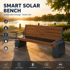 Panchina Multifunzionale a Energia Solare per Parchi Pubblici con Superficie in WPC, Porte di Ricarica Smart e Illuminazione LED per Uso <span class=keywords><strong>Esterno</strong></span> in Luoghi Panoramici - Product Image 1