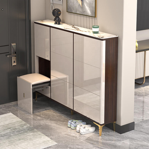 Mueble <span class=keywords><strong>Zapatero</strong></span> Moderno <span class=keywords><strong>para</strong></span> <span class=keywords><strong>Entrada</strong></span> con Banco Acolchado, Cajón Abatible, Tapa <span class=keywords><strong>de</strong></span> Mármol y Puerta Brillante, Estante Estrecho <span class=keywords><strong>para</strong></span> Zapatos <span class=keywords><strong>para</strong></span> la <span class=keywords><strong>Entrada</strong></span> del Hogar - Product Image 2