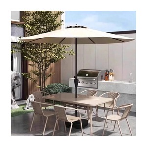Conjunto de Mesa de Comedor <span class=keywords><strong>para</strong></span> Exterior y 2 Sillas, Estructura Metálica, Tablero de Vidrio, con Sombrilla <span class=keywords><strong>para</strong></span> <span class=keywords><strong>Patio</strong></span>, Jardín, Bistro, <span class=keywords><strong>para</strong></span> 2 Personas - Product Image 3