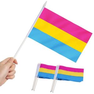 Cheap Stock Rainbow Hand Held Small Miniature Pan Pansexual <strong>Pride</strong> Stick Flag Solid Acrylic Pole Eco-Friendly Polyester Spear <strong>Top</strong> - Product Image 2