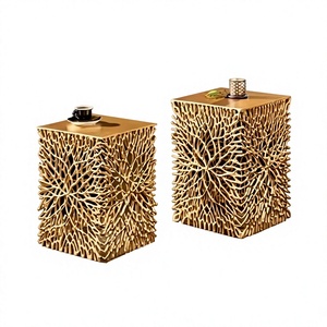 S/2 High Quality Metal Aluminium Casting Antique Gold Side and End <b>Tables</b> for Home Decor Accent Furniture Side <b>Table</b> Living Room - Product Image 1