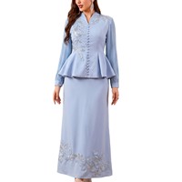 Nouvelles Tendances 2026 : Ensemble Jupe et Haut Élégant à Manches Longues en Polyester Brodé de Perles Florales, Manches Plissées, Modeste, pour Femmes Musulmanes, Idéal pour les Fêtes