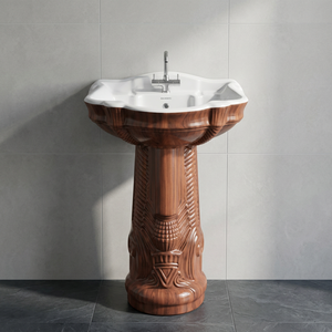 Lavabo de Cerámica Azul Vitrossa Majestic con Pedestal Completo y Acabado Brillante para Barberías - Product Image 4