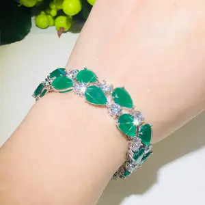 Gelang Mewah 18K Berlapis Emas Zirkon Kubik Jade Tenis Perhiasan Gelang Mewah untuk Wanita