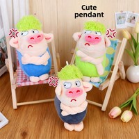 Porte-clés cochon en peluche super doux en coton PP, vert, mignon, avec poils à tirer, accessoire de sac, petit cadeau