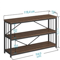 Console industrielle noire à 3 niveaux, étroite, en métal et bois, table de canapé, étagère d'entrée, de couloir, avec rangement ouvert