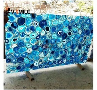 Dalle de pierre semi-précieuse personnalisée Agate bleue polie Panneaux muraux décoratifs Villa de luxe Matériaux de décoration Dalle de pierre précieuse