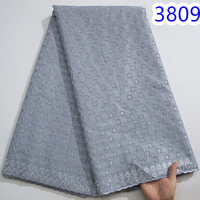 Tissu en Dentelle Suisse 2024 de Haute Qualité Original Dubaï Coton Nigérian Brodé 5 Yards Robe Africaine pour Hommes 3809