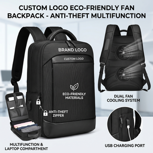 Custom Logo Eco-Friendly Zipper Anti-Theft Multifunction Laptop Travel Business Backpack with <b>Fan</b> Pocket - Product Image 1