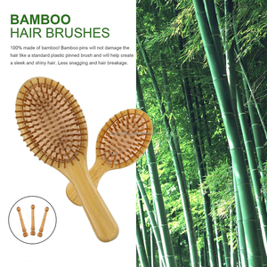 Custom Logo Hair <b>Brush</b> Wide Tooth Detangler Eco-Friendly Natural <b>Bamboo</b> Wood Bristle Scalp Massage Self-Cleaning Round Comb Set - Product Image 4