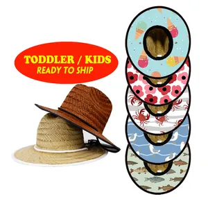 Custom straw hat child pool beach sublimation fabric natural straw woven cute pattern summer kids hats
