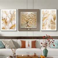 Peinture murale décorative Arbre Doré pour Salon, Impression UV HD de luxe, Texture Feuille d'Or, Art Mural en Cuir