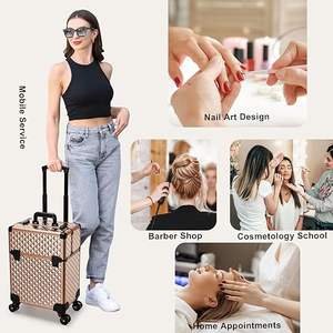 Maleta de Maquillaje Rodante de Aluminio con Rieles Deslizantes, Capa Central Extraíble, Cerradura, Ruedas Giratorias, Impermeable - Product Image 3