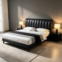 Lit de chambre moderne avec dossier en cuir écologique souple et cadre en bois, idéal pour appartement et hôtel