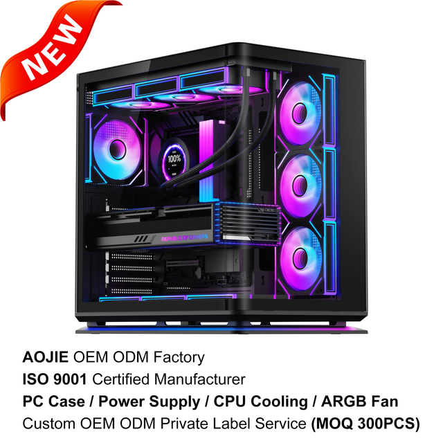 Custom OEM ATX Mid Tower Case Computer Dual Chamber Case PC Chassis Gaming PC Casing Gabinete Caja PC Case with ARGB Light Strip