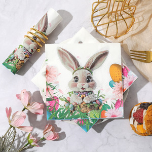 Animal Cartoon Bunny Printed Paper Napkins 330mm Easter Party Disposable Serviettes - Product Image 1