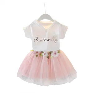 Летняя рубашка с коротким рукавом из чистого хлопка и платье принцессы комплекты одежды для девочек футболки и юбки для девочек