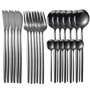 Wholesale Bulk Modern Black Matte Cutlery Crockery 24/48/72 Pieces Stainless Steel Table Ware Cutlery Box Set Flatware