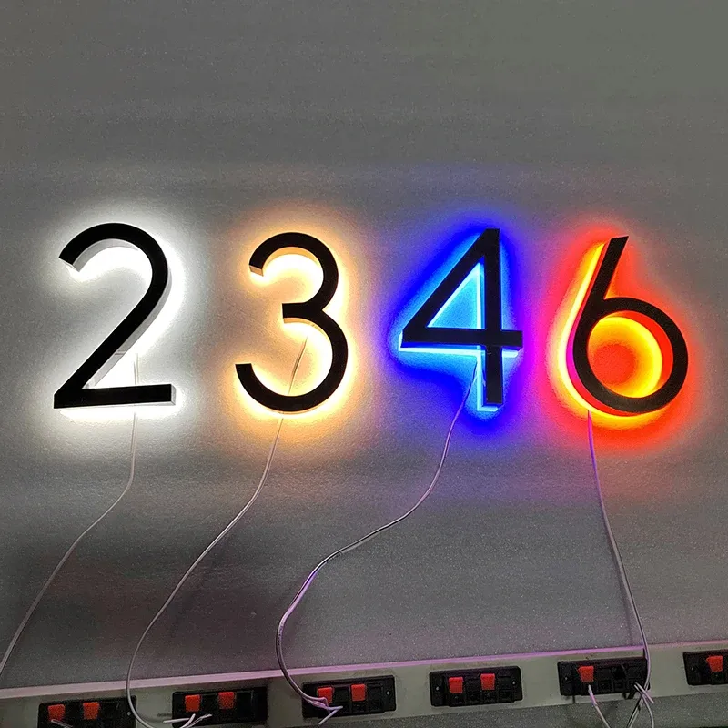 Durlitecn Plaque de porte d'hôtel moderne en métal pour l'extérieur Étanche IP20 Creative Logo personnalisé LED 3D Lettre de numéro de maison Enseigne lumineuse au néon