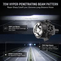 Projecteur LED laser à double faisceau direct de 3 pouces, double ventilateur, 70W, faisceau puissant, bi-lentille, phares de rechange pour voiture, vente en gros