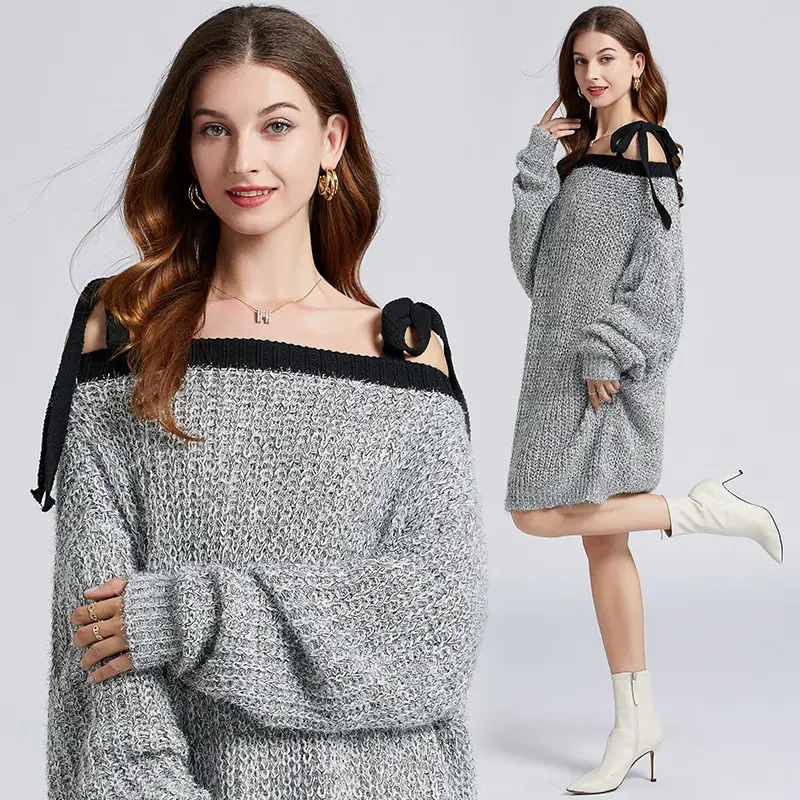 D&M Fall Hot Sell Designer Vestidos Mujer knitting dress Long-Sleeved Women's Casual Dress sweater loose dress