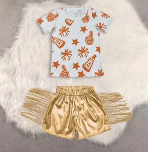 Ensemble de tenue de cheerleader pour petite fille, 8 couleurs, décontracté, écologique, sans manches, avec t-shirt à motif étoiles et short à franges - Product Image 2