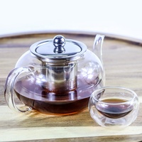Théière en verre borosilicate transparent de haute qualité avec infuseur, design moderne, résistante à la chaleur