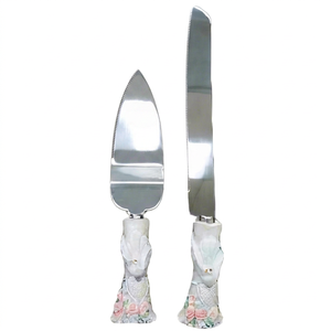 Elegant Stainless Steel Cake Knife and Server Set With White Floral Handle Ideal For Dessert Serving And Wedding Gifts - Product Image 1