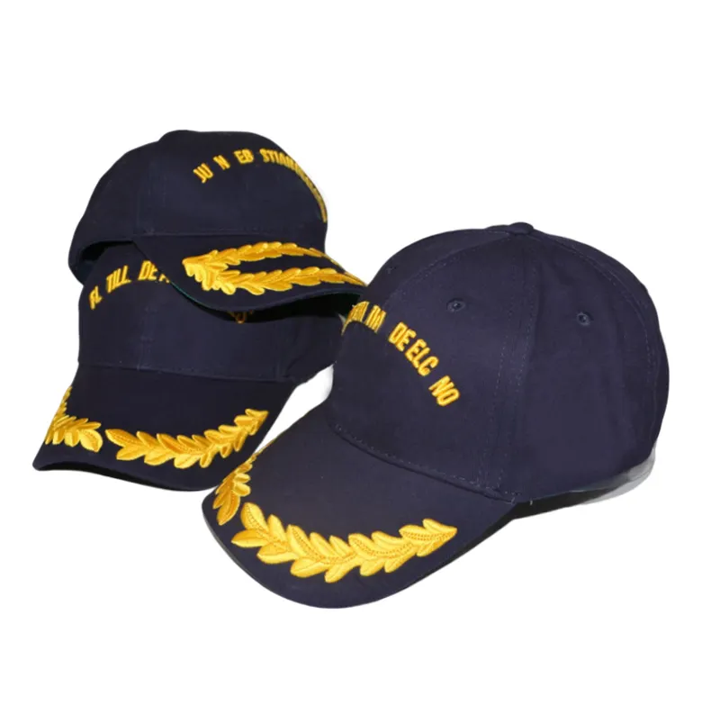 Cool style baseball cap wholesale oak leaf sprig visor olive branch navy blue baseball cap