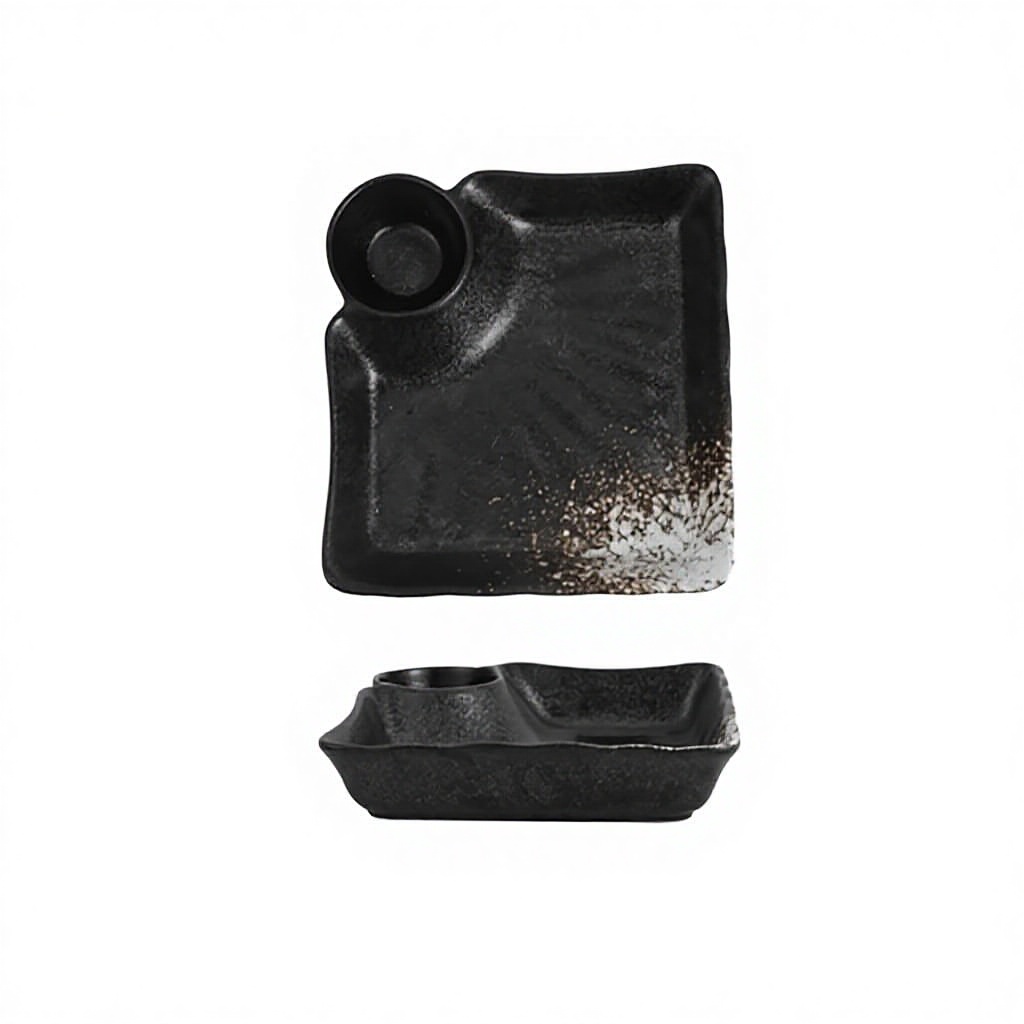 Assiette à raviolis japonais noire pour le jour