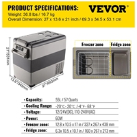 Mini-réfrigérateur de voiture 55L avec congélateur, compresseur portable 12/24V DC 110-240V, entrepôt UE, compatible dropshipping