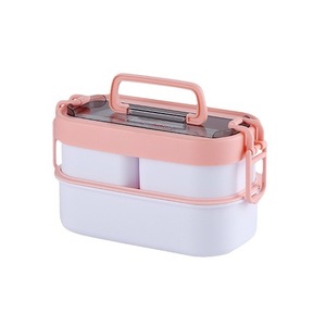 Boîte à lunch de bureau pour enfants d'école boîte à lunch à 2 compartiments avec couverts boîte à lunch Bento en plastique à 2 couches adultes enfants - Product Image 5
