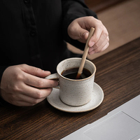 Ensemble tasse et soucoupe en porcelaine de style rétro personnalisable avec plateau - Compatible lave-vaisselle et micro-ondes pour café et décoration intérieure