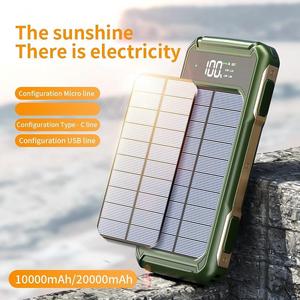แบตสำรองพลังงานแสงอาทิตย์ 10000mAh 20000mAh เครื่องชาร์จพกพาในตัวพร้อมสาย 4 เส้น ไฟฉาย LED สำหรับตั้งแคมป์ เดินป่า ใช้ในกรณีฉุกเฉิน - Product Image 6