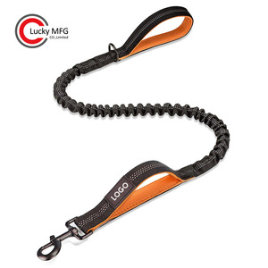Laisse de dressage à double poignées de contrôle Laisse élastique réfléchissante en nylon pour chien avec absorption des chocs - Product Image 1